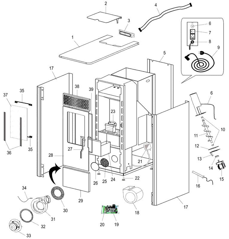Plan / éclaté : POELE A GRANULES DE BOIS PENMEN C07723.0x-DA